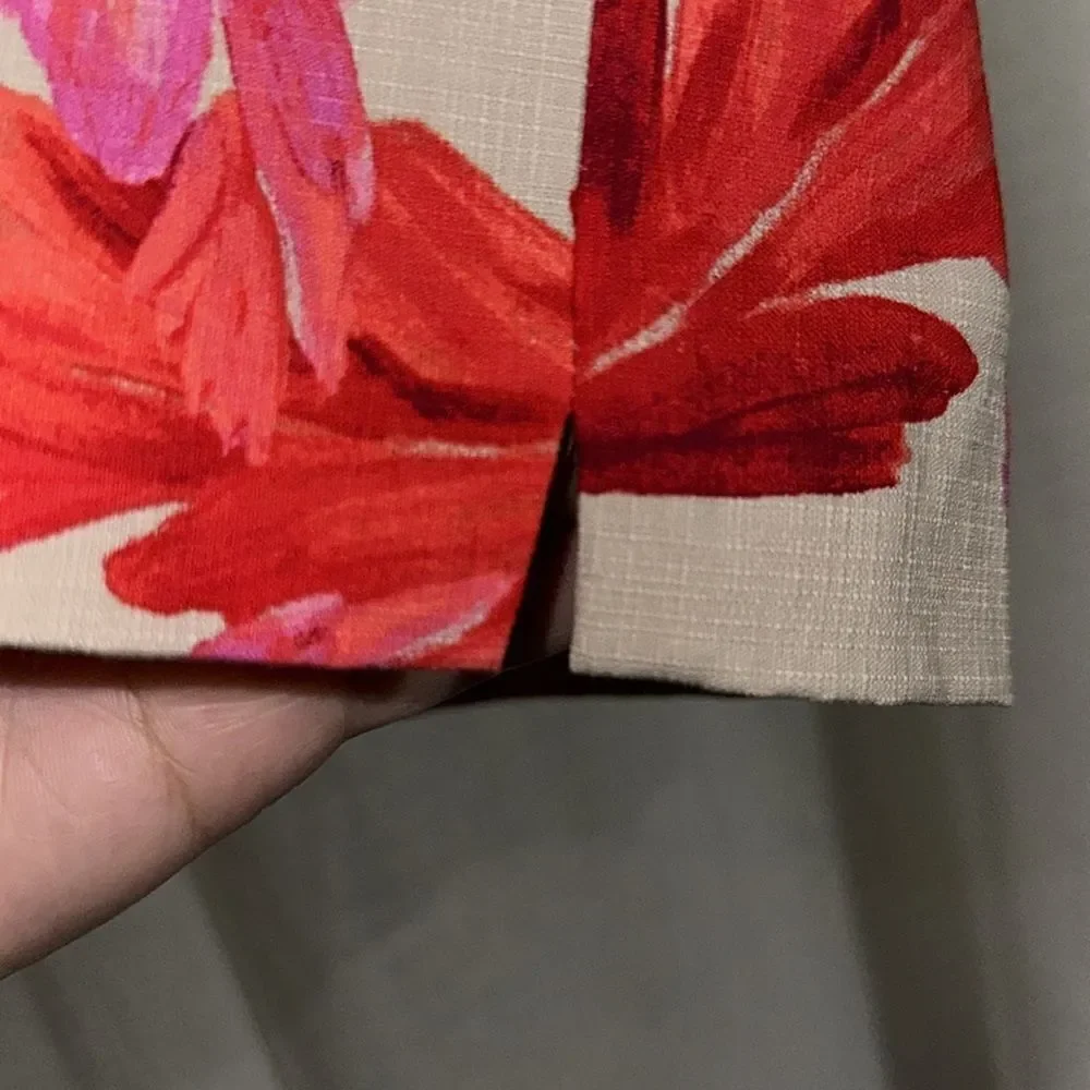Chico’s 0.5/6 Cream Coral Red Pink Leaf Print Brigitte Fiesta Skort